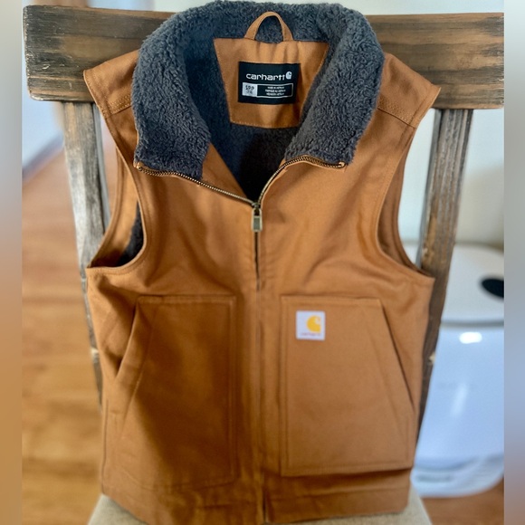 Carhartt BOYS' ZIP-FRONT CANVAS SHERPA LINED VEST - Picture 3 of 5